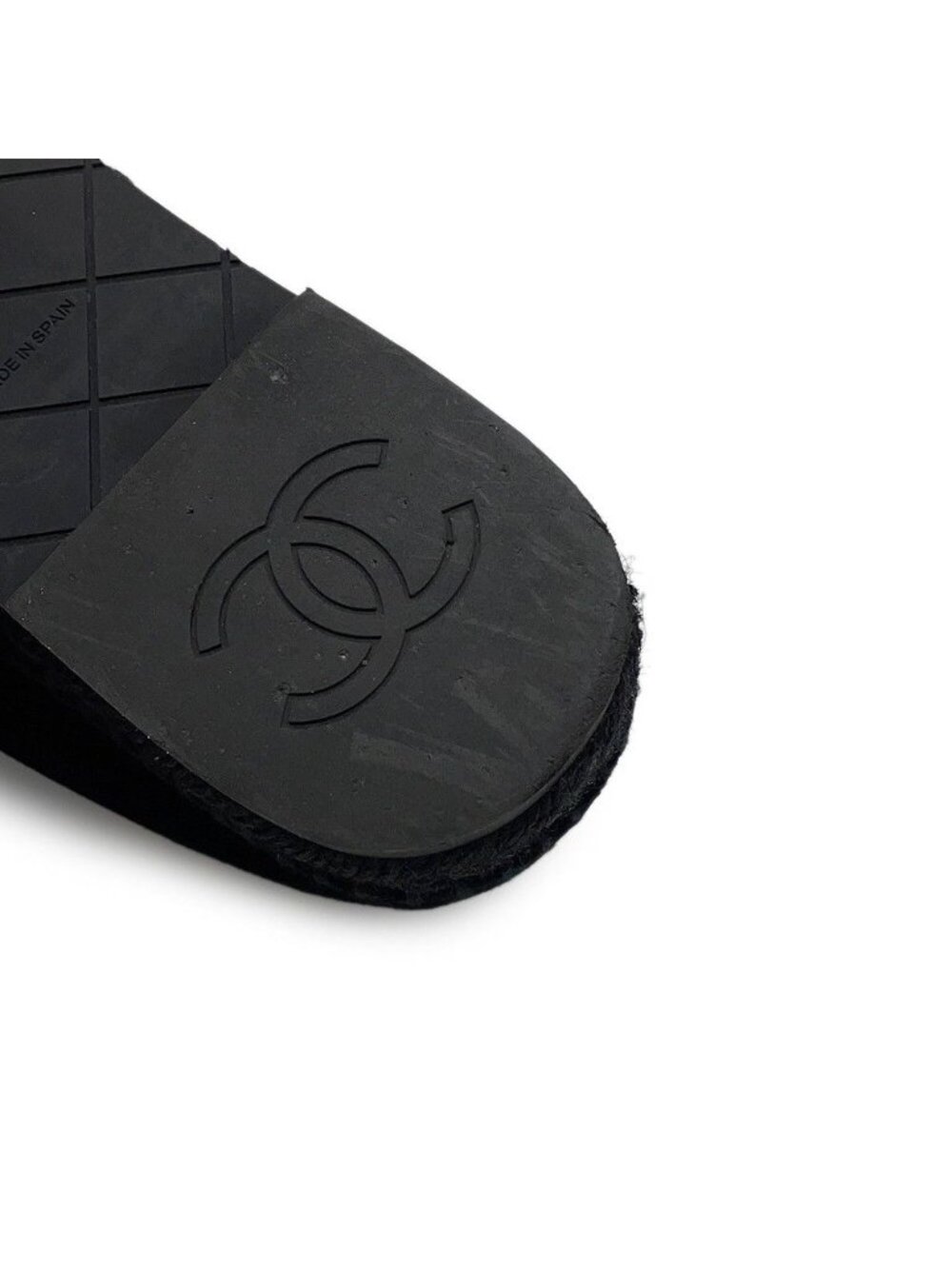 Chanel Espadrilles CC Logo Flat Shoes Velvet Raffia 39c Slip on Black - Picture 6 of 10